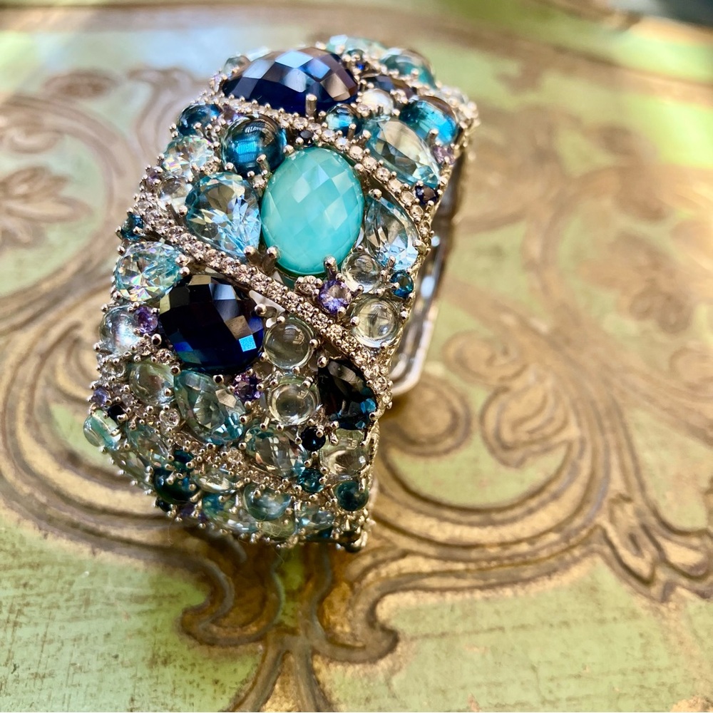 RARE 🔥 Judith Ripka 46.00 Cttw Multi Gemstone Sterling Silver Cuff Bracelet - Picture 5 of 17